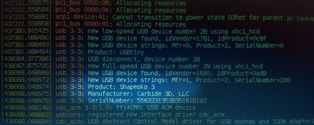 After killing it, replacing the Atmega 16U2 IC and re-flashing it, our Shapeoko 3 Driver Board Registers on the USB Bus